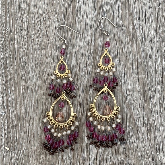❤️ Gold and Pink Chandelier Earrings - Picture 2 of 2